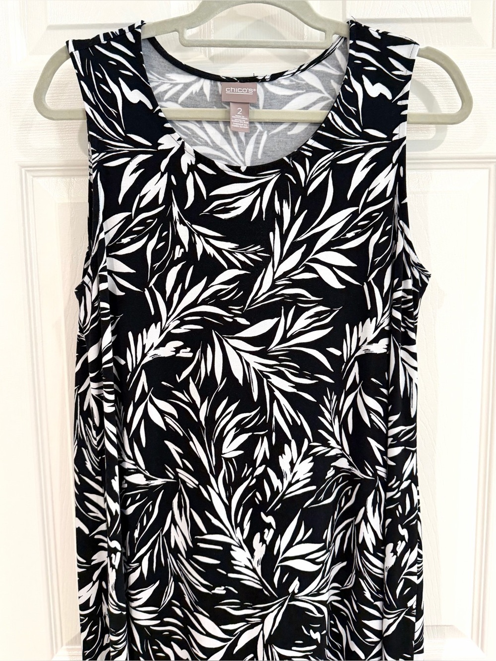 Chico's Black White Leaf Floral Sleeveless Stretch Maxi Sun Dress Size 2 (12/14) - Picture 4 of 12